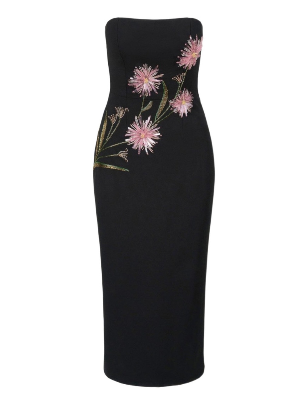 STAUD Brooke Floral Beaded Strapless Cocktail Midi Dress in Dahlia Daydream - Picture 6 of 11